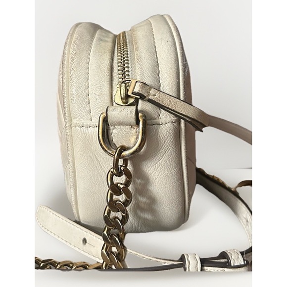 Tory Burch Kira Chevron Quilted Camera Bag Ivory Leather Gold - Picture 3 of 8